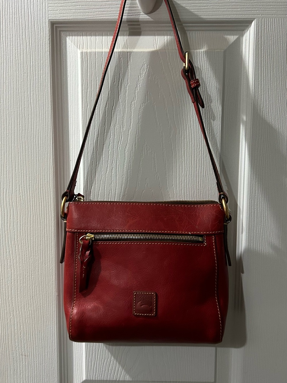 Dooney & Burke Red Leather Crossbody Bag with Gold-Tone Hardware